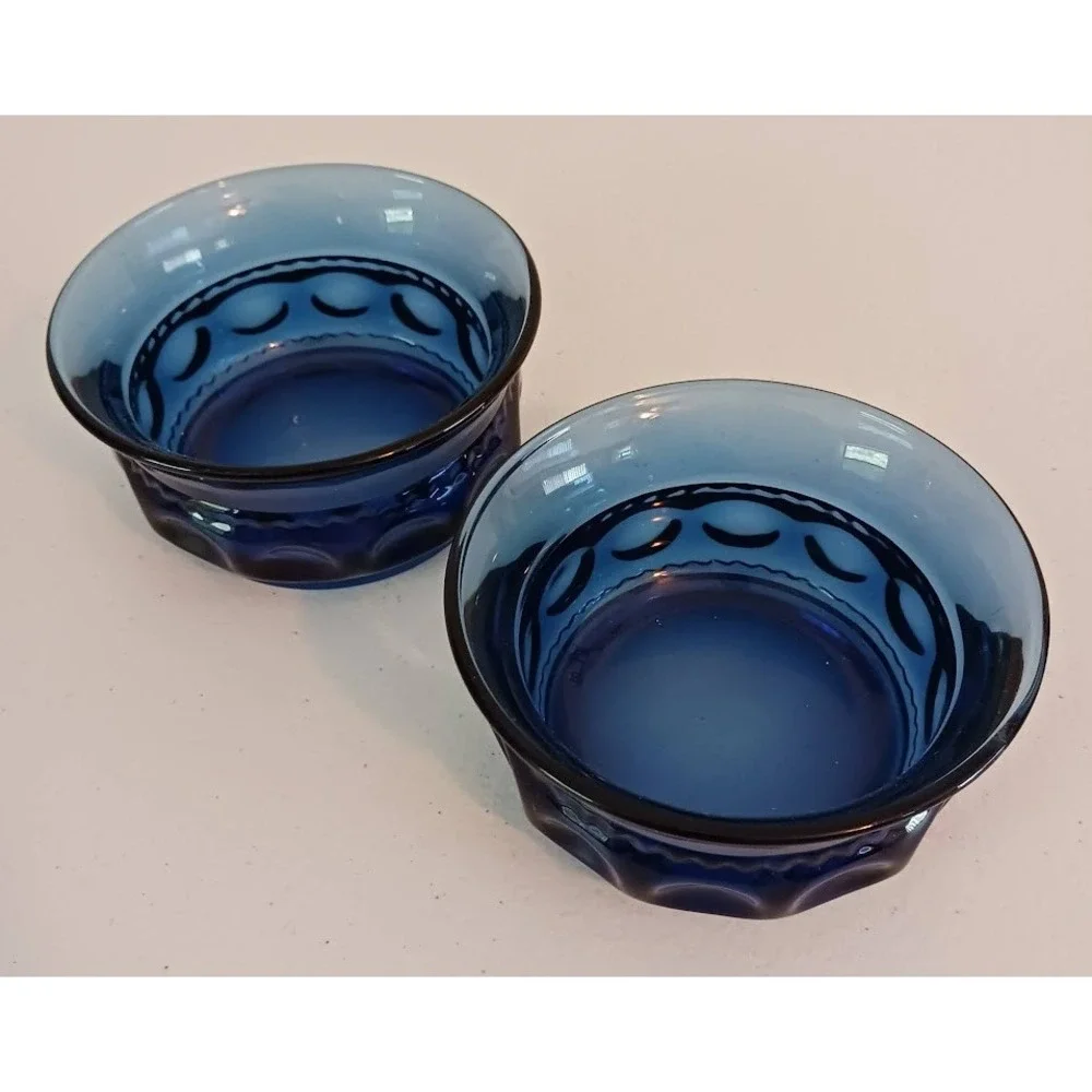 Tiera‎ Kings Crown Thumbprint Imperial Blue glass dessert bowls, set of 2